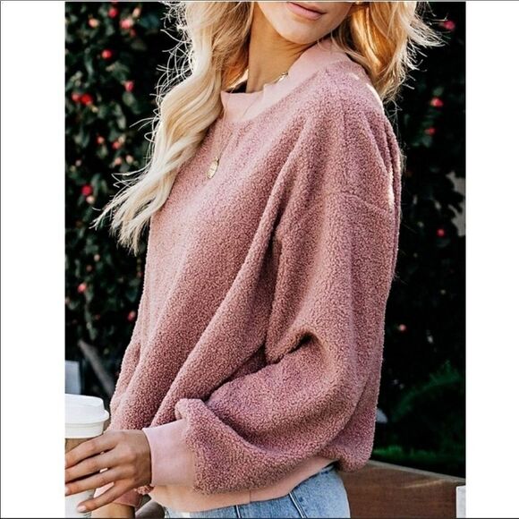 NEW Long Sleeve Fleece Pullover Sweater Top - Picture 2 of 6